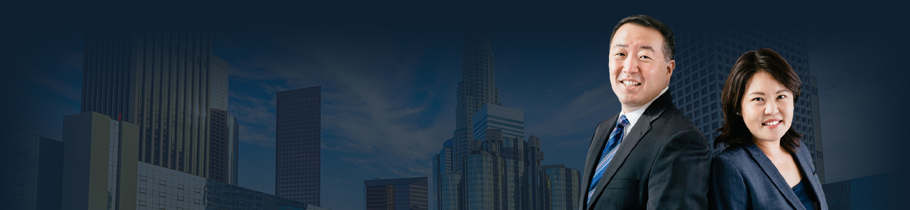 Photo of Kevin Hahn and Caroline R. Hahn over L.A. Skyline